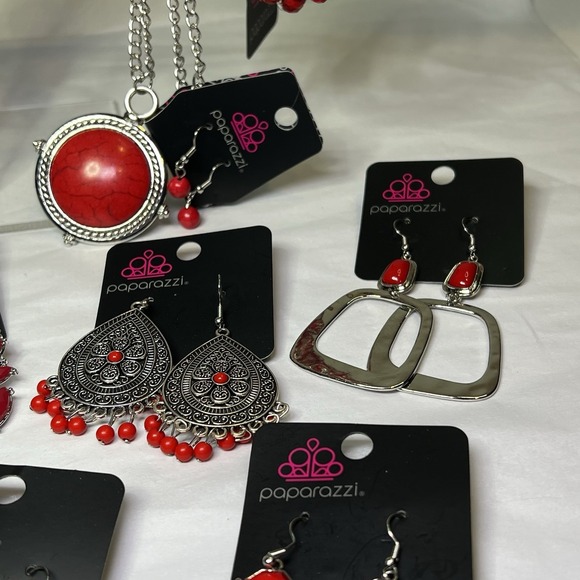 New 10pc Mixed Lot Red Paparazzi Jewelry Set 1 Necklace 6 Earrings 3 Bracelets - Picture 6 of 8